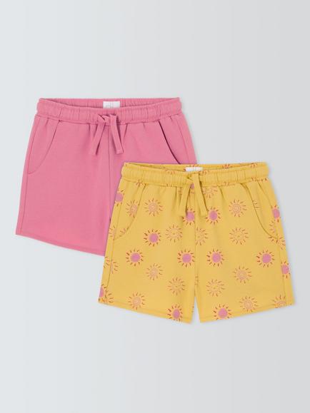 John Lewis Kids' Plain/Sun Print Jersey Shorts, Pack of 2, Multi, Multi