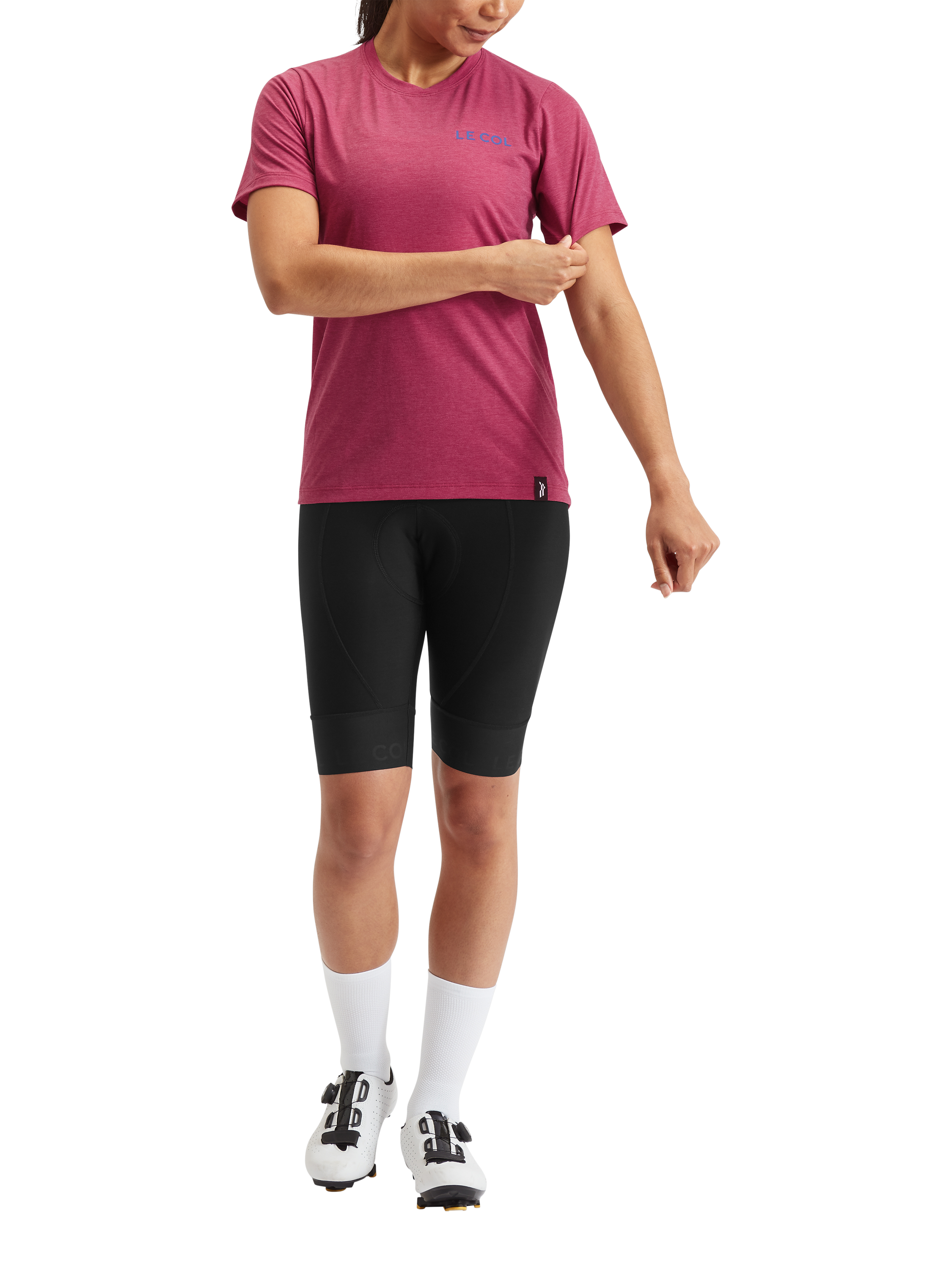 Product image 1 of 4, which shows Le Col Women's ARC Merino T-Shirt, Grape, XS
