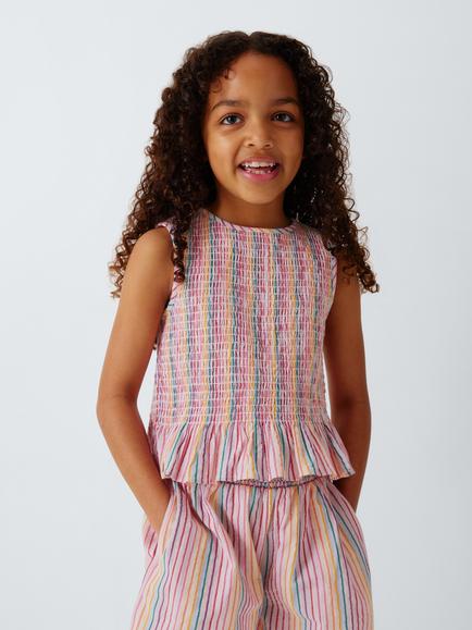 John Lewis Kids' Stripe Shirred Top, Multi, Multi