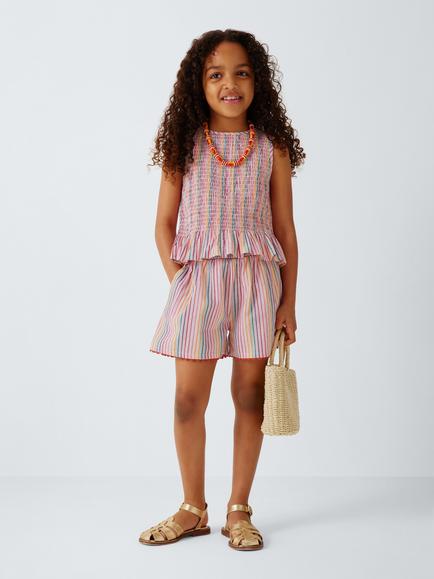 John Lewis Kids' Stripe Shirred Top, Multi - view 2, Multi