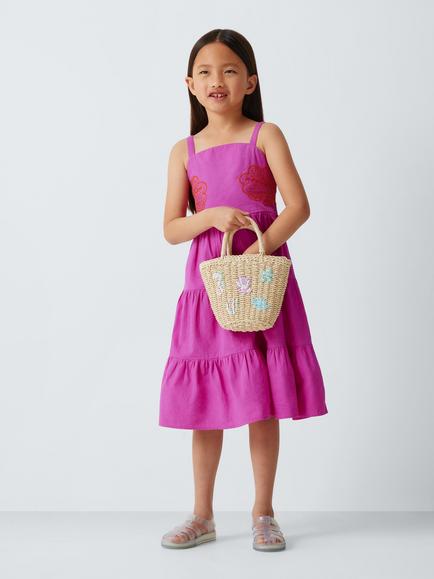 John Lewis Kids' Sleeveless Embroidered Dress, Purple, Purple