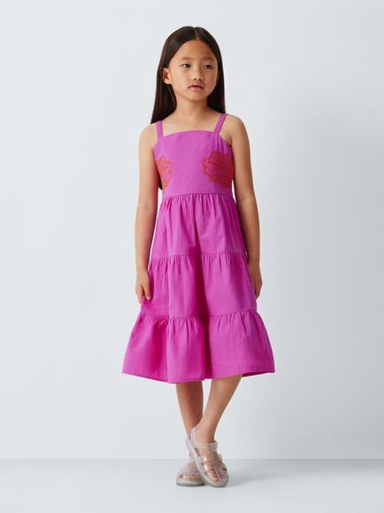 John Lewis Kids' Sleeveless Embroidered Dress, Purple - view 2, Purple