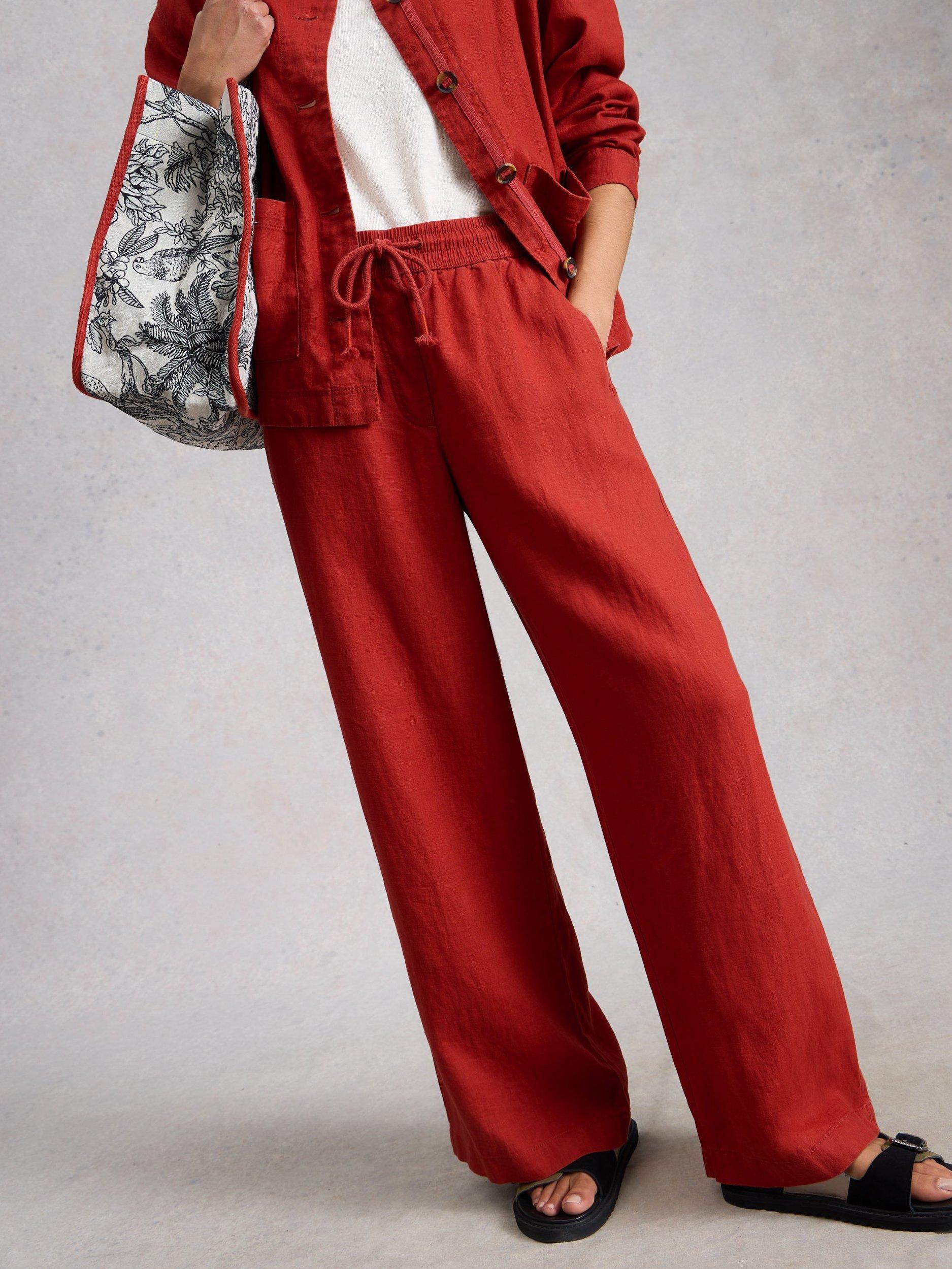 Product image 3 of 6, which shows White Stuff Ally Pure Linen Trousers, Red, 6S