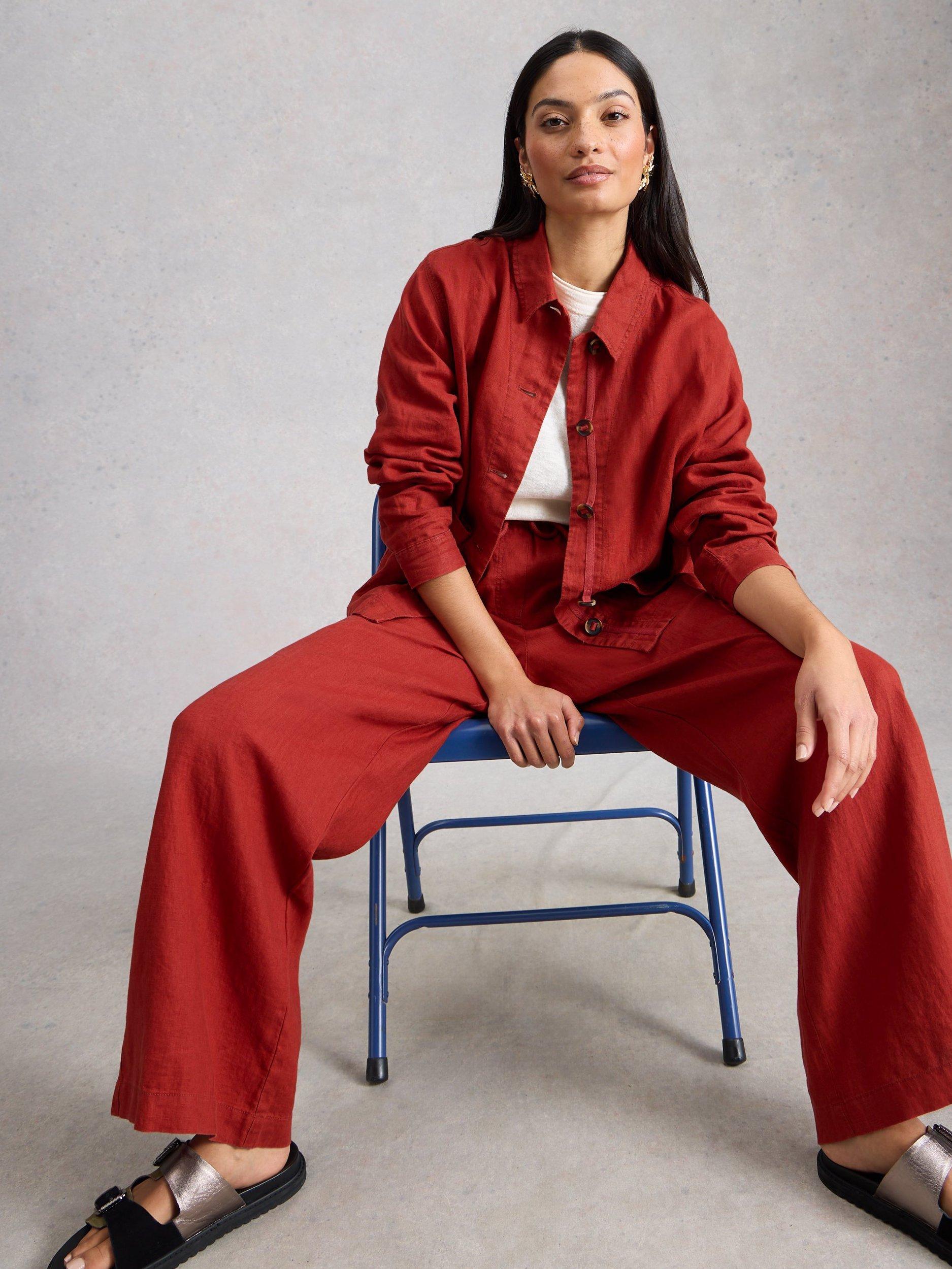 Product image 4 of 6, which shows White Stuff Ally Pure Linen Trousers, Red, 6S