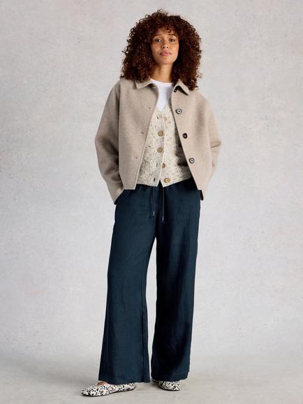 White Stuff Ally Pure Linen Trousers, Midnight Blue