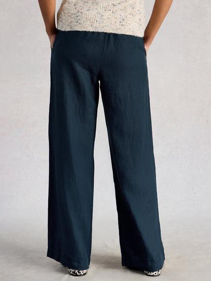 White Stuff Ally Pure Linen Trousers - view 2, Midnight Blue