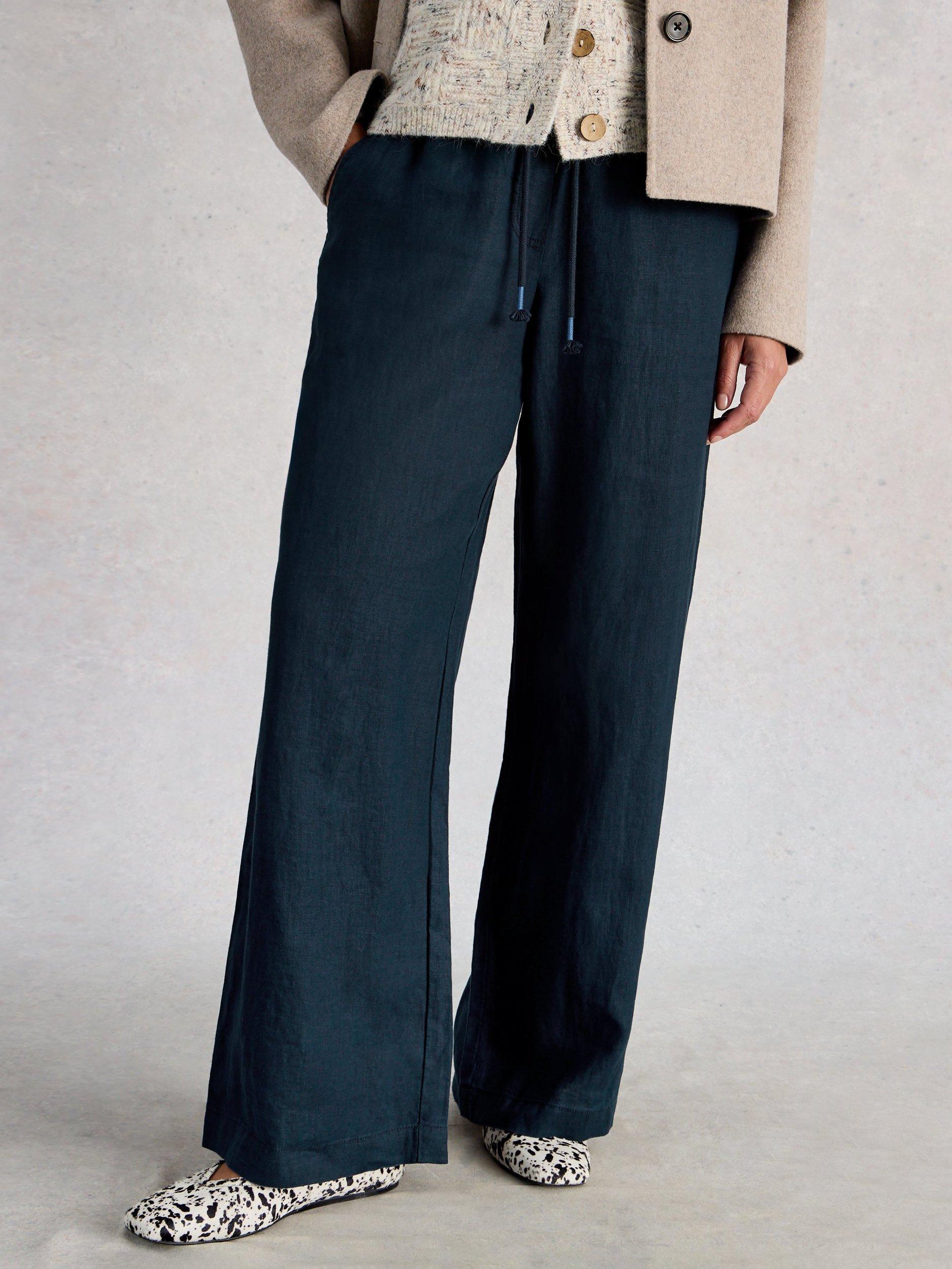 Product image 3 of 6, which shows White Stuff Ally Pure Linen Trousers, Midnight Blue, 6S