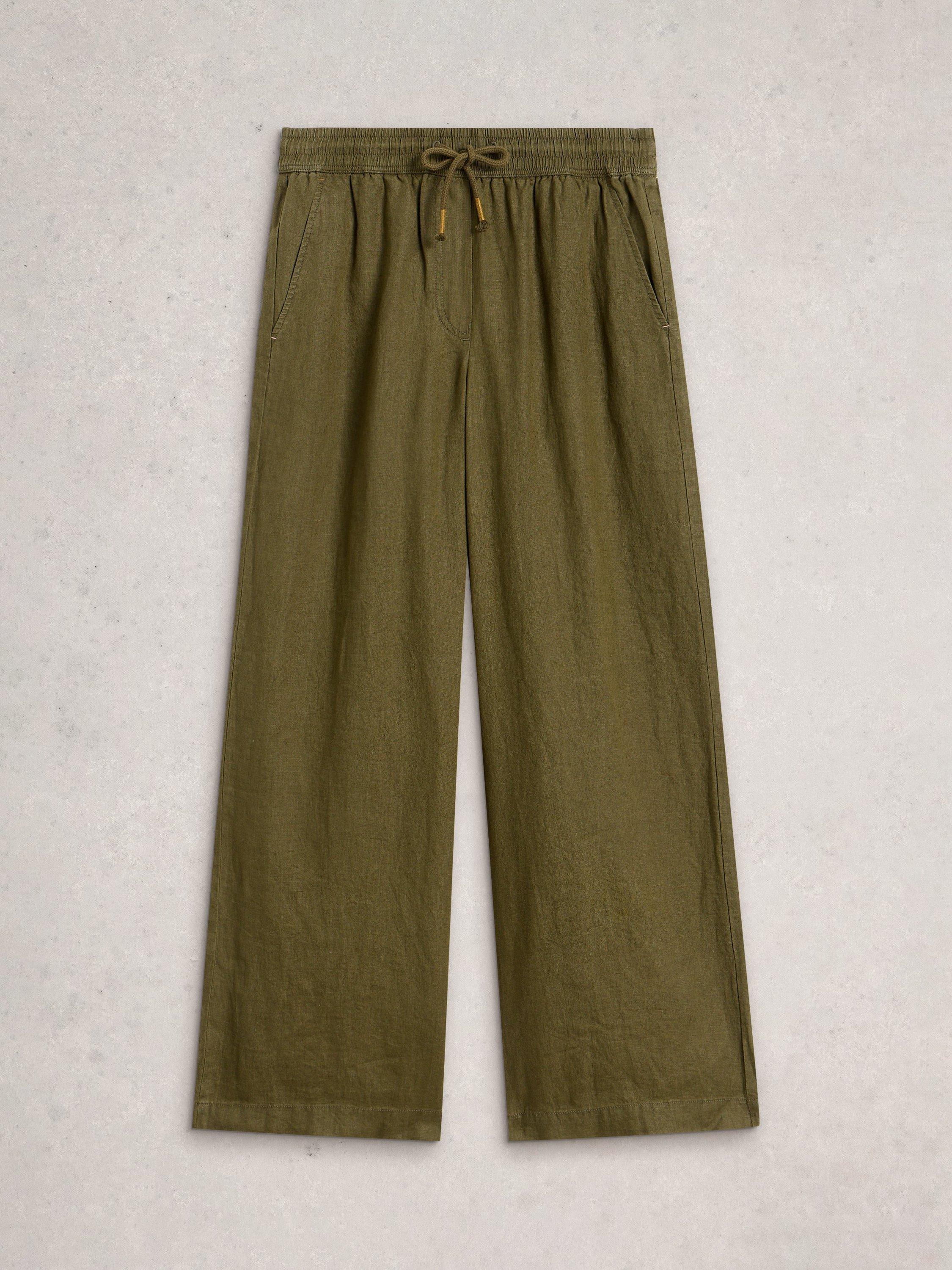 Product image 1 of 2, which shows White Stuff Ally Pure Linen Trousers, Khaki, 6S