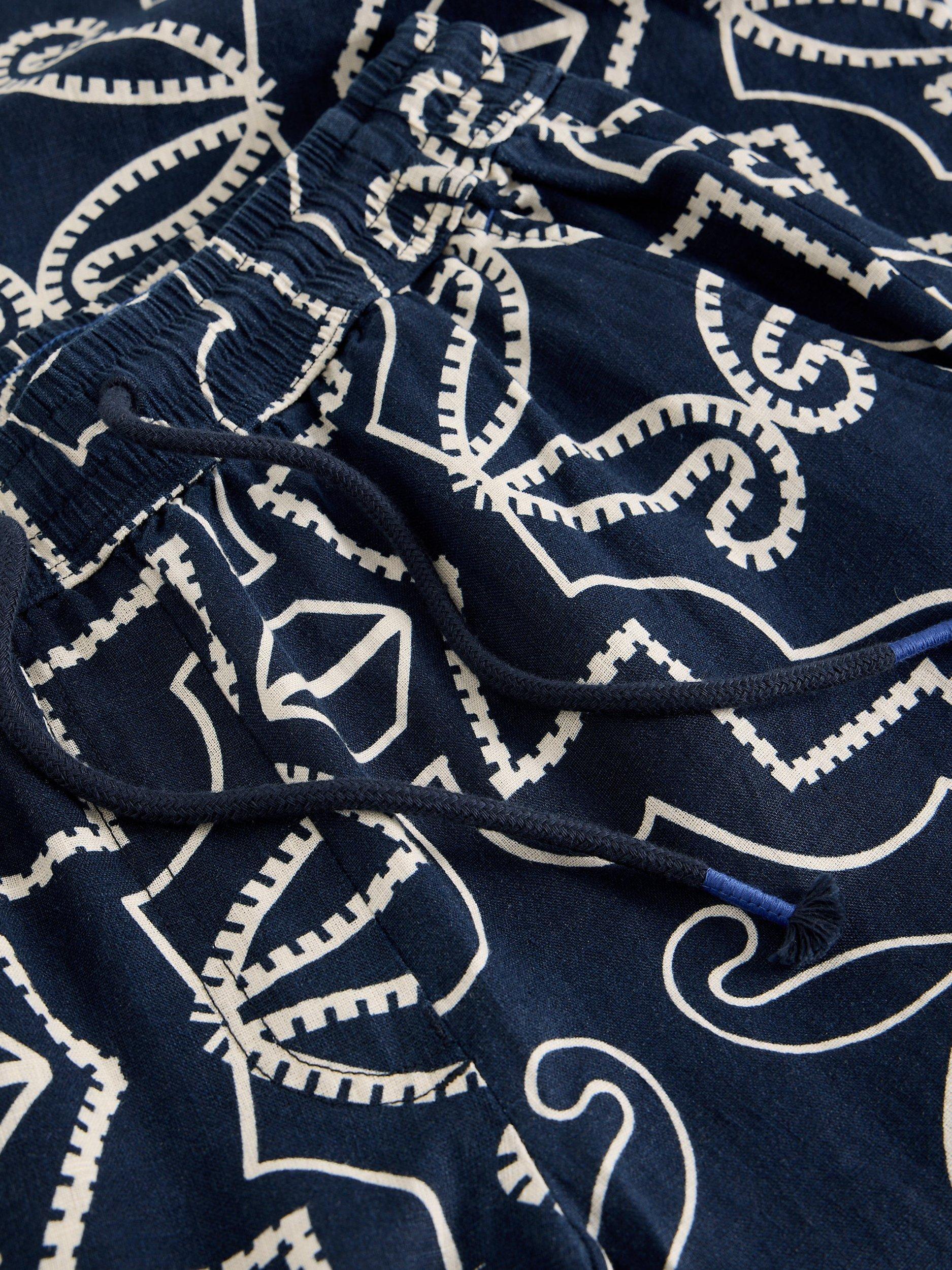 Product image 6 of 6, which shows White Stuff Ally Abstract Pure Linen Trousers, Navy/White, 6S