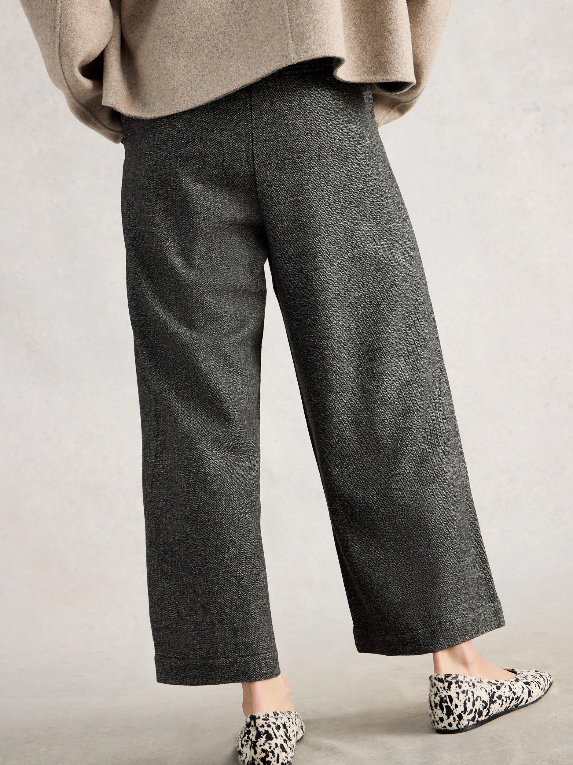 Product image 2 of 6, which shows White Stuff Belle Tweed Cropped Wide Leg Trousers, Grey/Multi, 6S
