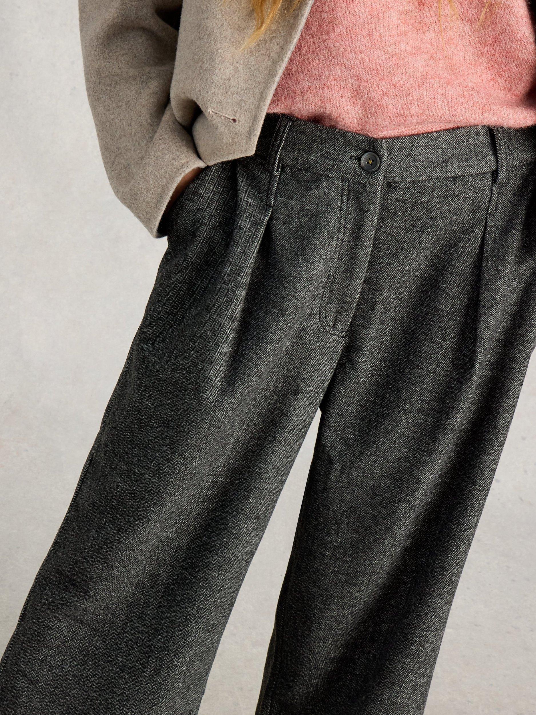 Product image 3 of 6, which shows White Stuff Belle Tweed Cropped Wide Leg Trousers, Grey/Multi, 6S