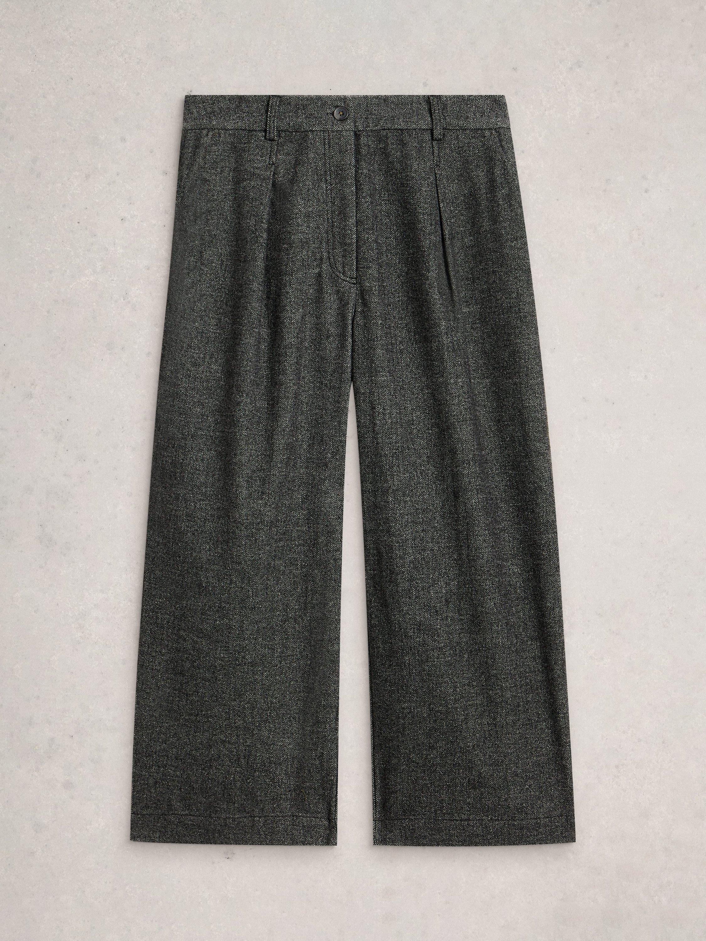 Product image 5 of 6, which shows White Stuff Belle Tweed Cropped Wide Leg Trousers, Grey/Multi, 6S