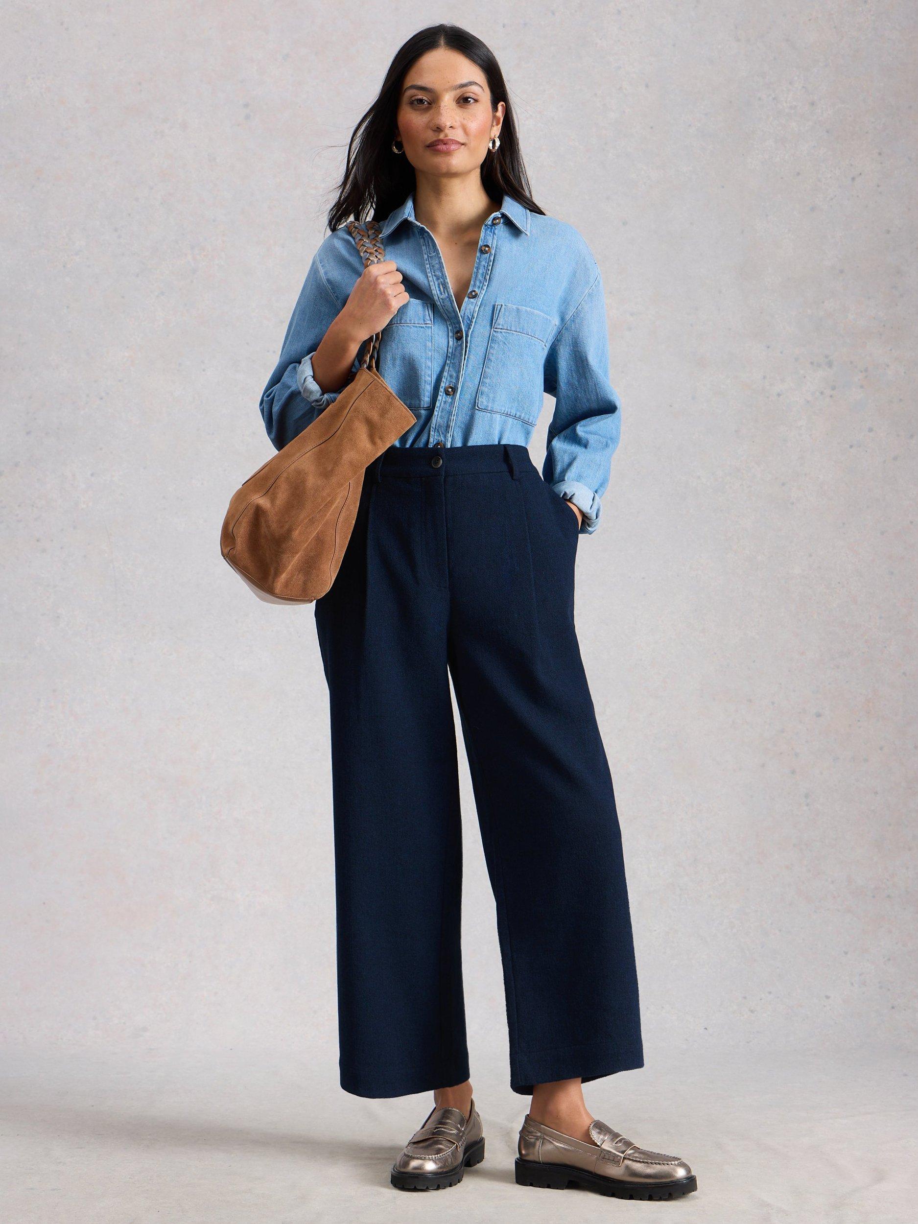 Product image 1 of 6, which shows White Stuff Wool Blend Belle Crop Trousers, Navy, 6S