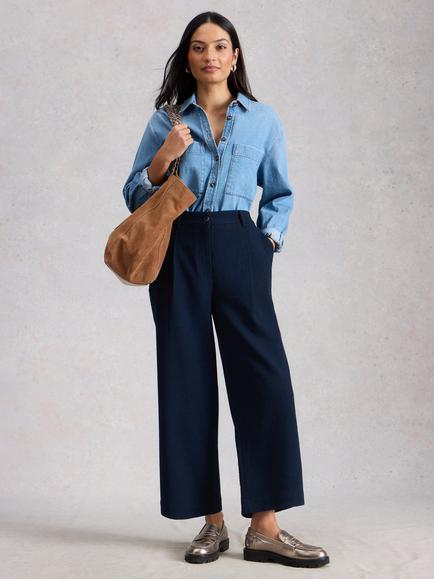 White Stuff Wool Blend Belle Crop Trousers, Navy, Navy