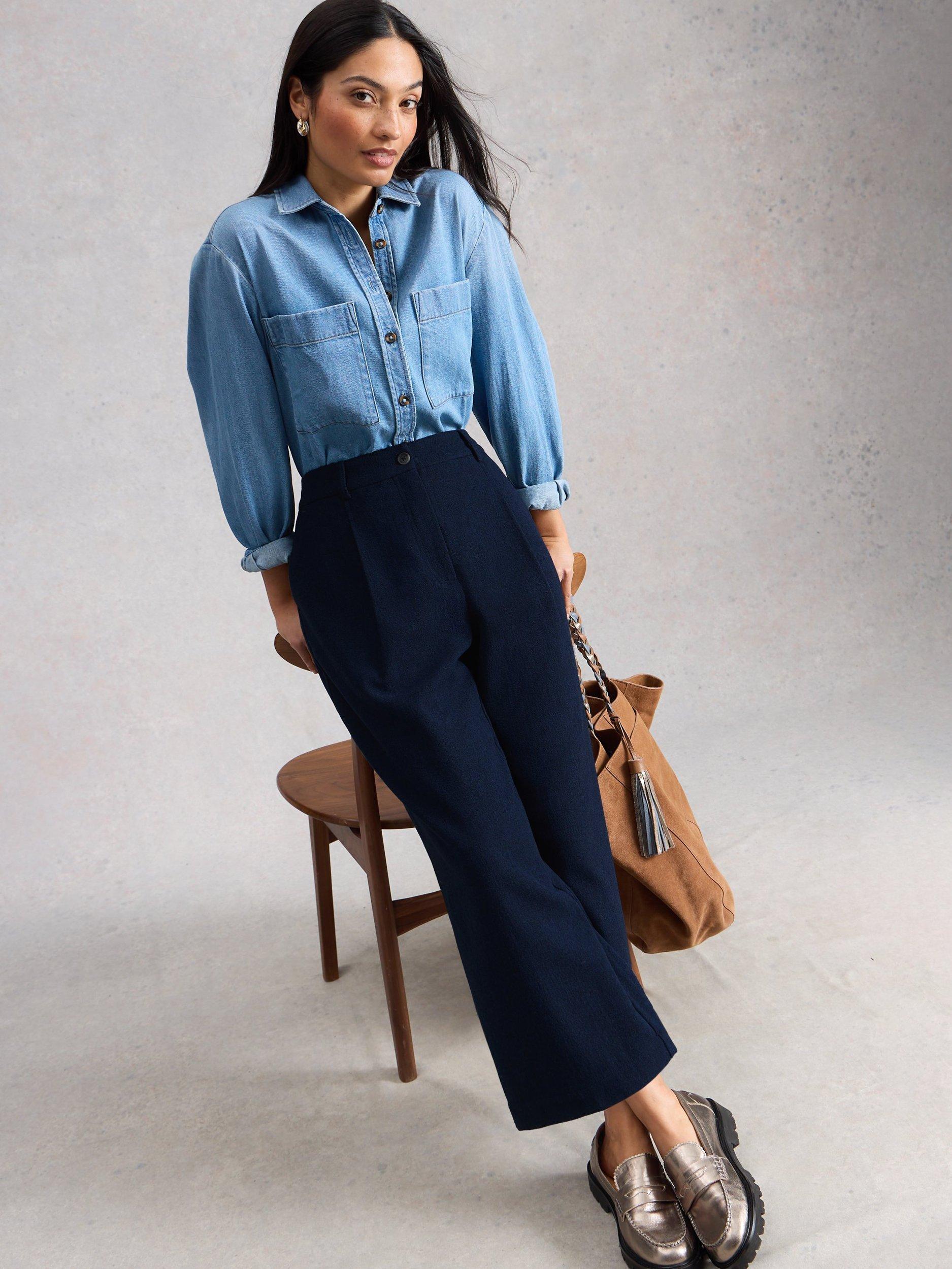 Product image 3 of 6, which shows White Stuff Wool Blend Belle Crop Trousers, Navy, 6S