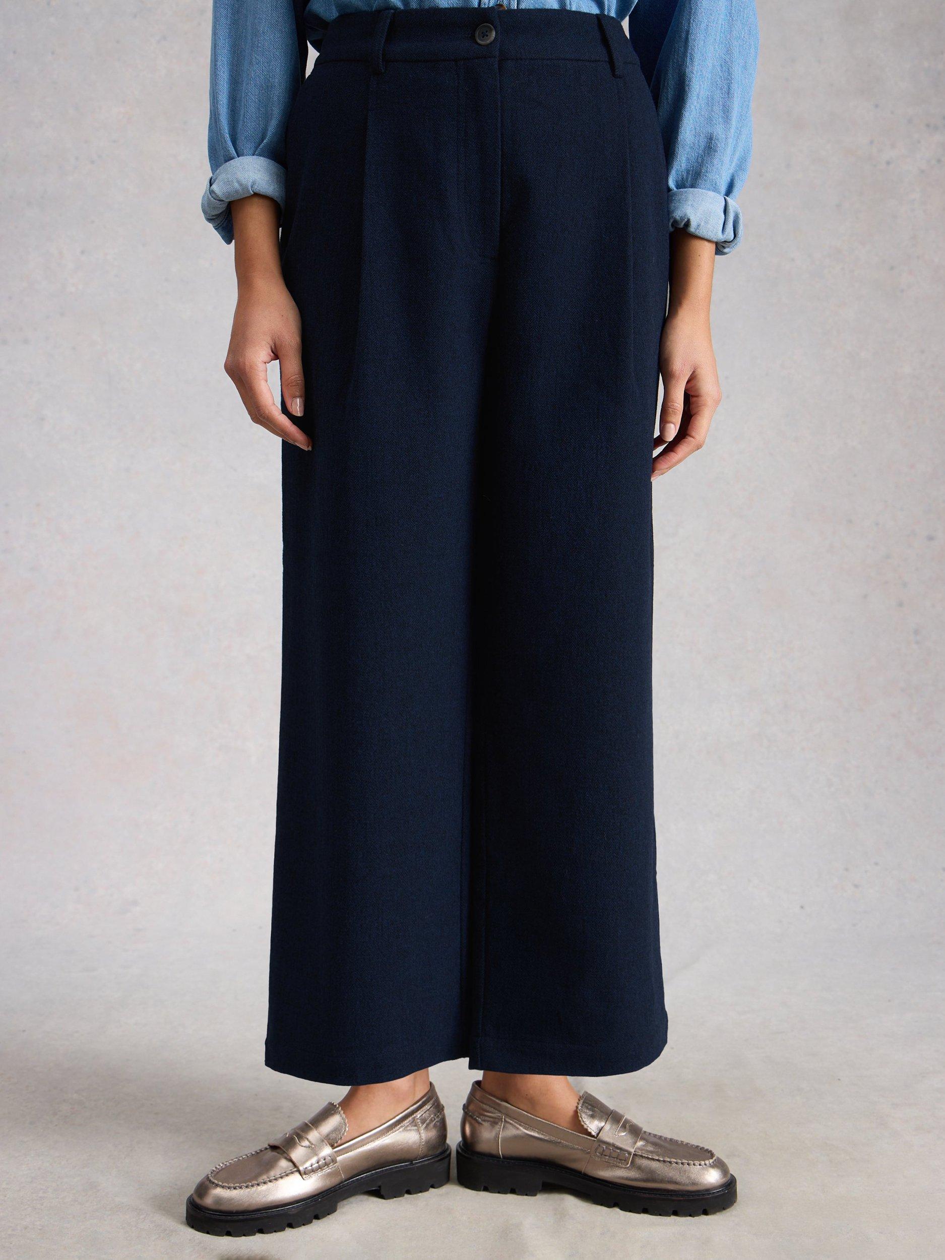 Product image 4 of 6, which shows White Stuff Wool Blend Belle Crop Trousers, Navy, 6S