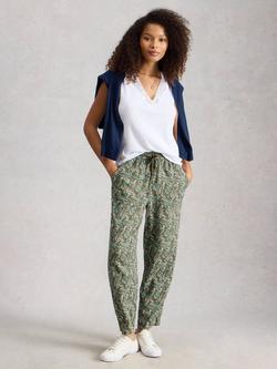White Stuff Elle Leaves Linen Blend Trousers, Green/Multi, Green/Multi