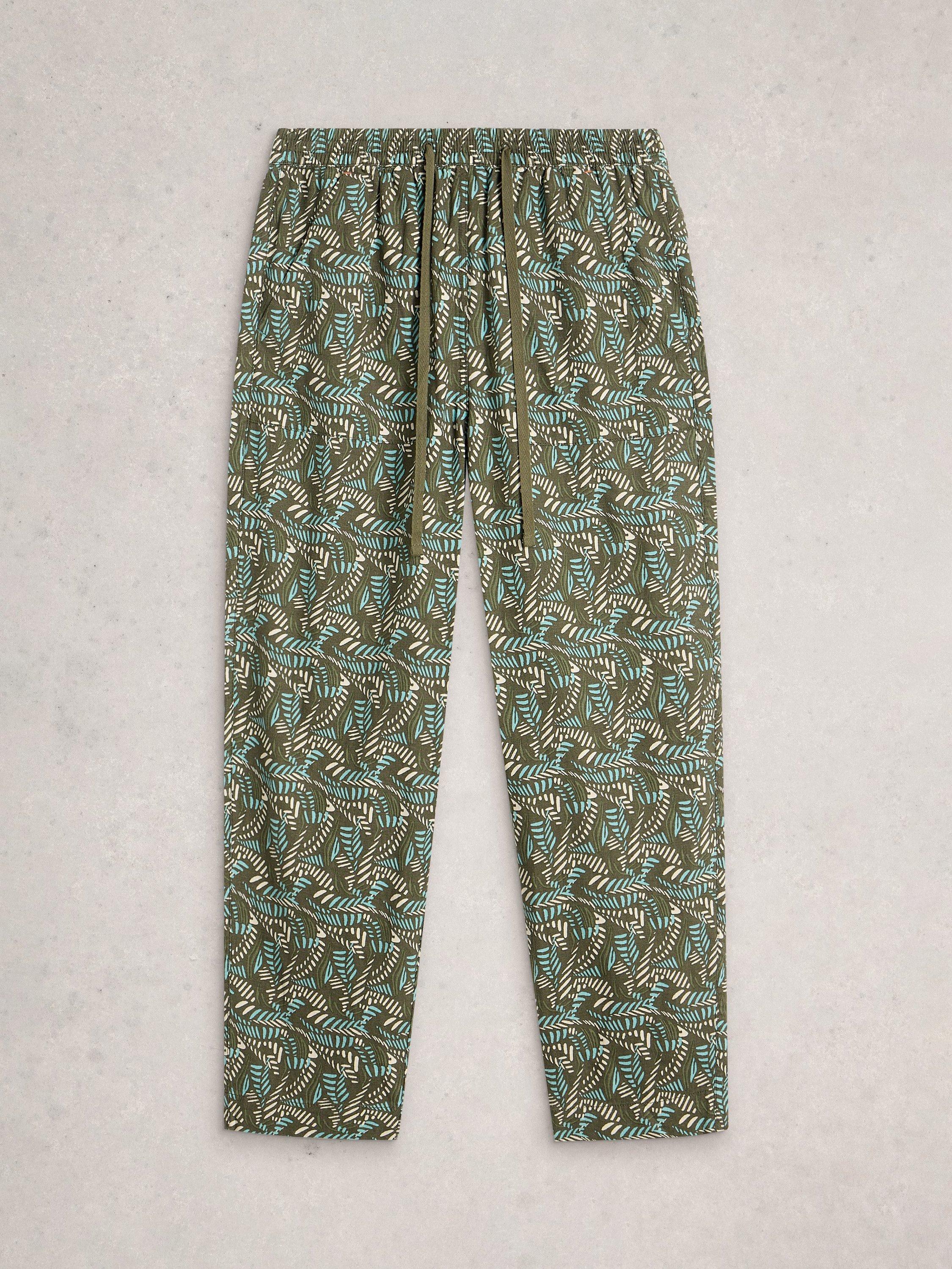 Product image 5 of 6, which shows White Stuff Elle Leaves Linen Blend Trousers, Green/Multi, 6S