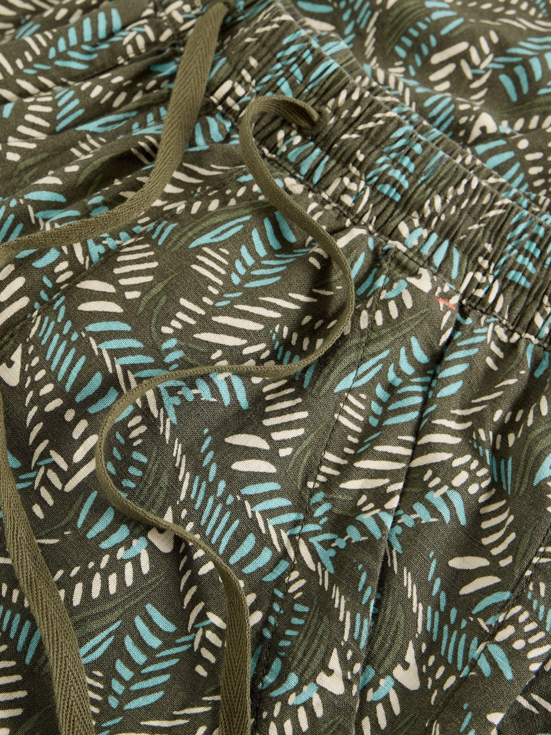 Product image 6 of 6, which shows White Stuff Elle Leaves Linen Blend Trousers, Green/Multi, 6S