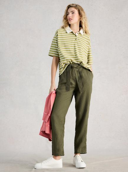 White Stuff Hadley Tapered Pure Linen Trousers, Khaki
