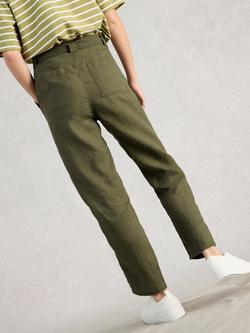 White Stuff Hadley Tapered Pure Linen Trousers - view 2, Khaki