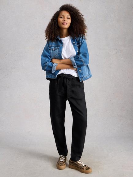 White Stuff Hadley Tapered Pure Linen Trousers, Black