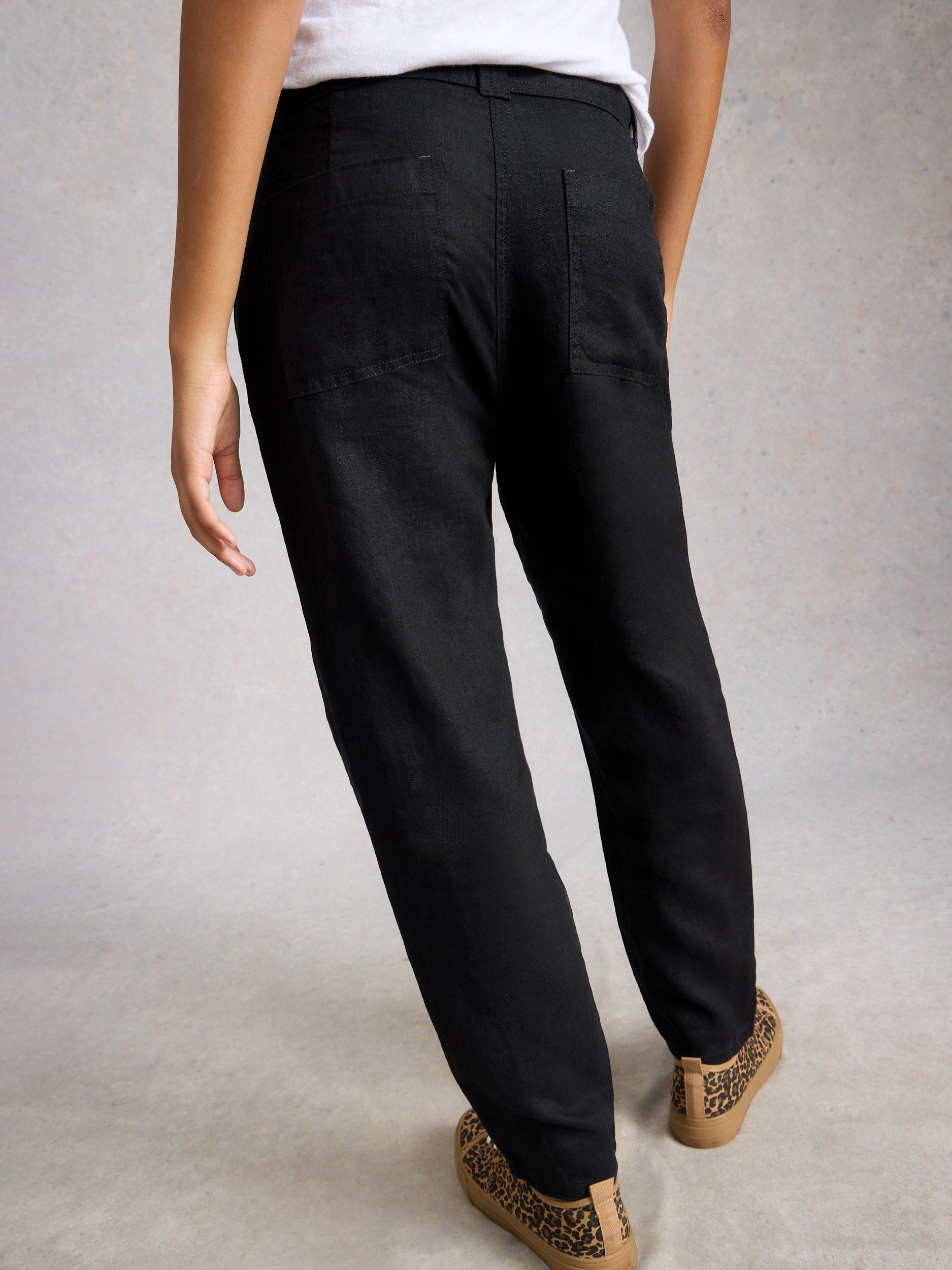 Product image 2 of 6, which shows White Stuff Hadley Tapered Pure Linen Trousers, Black, 6S