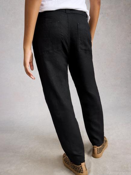 White Stuff Hadley Tapered Pure Linen Trousers - view 2, Black
