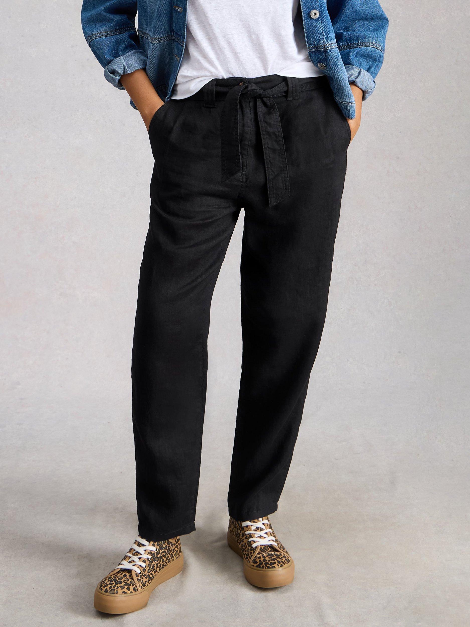 Product image 3 of 6, which shows White Stuff Hadley Tapered Pure Linen Trousers, Black, 6S