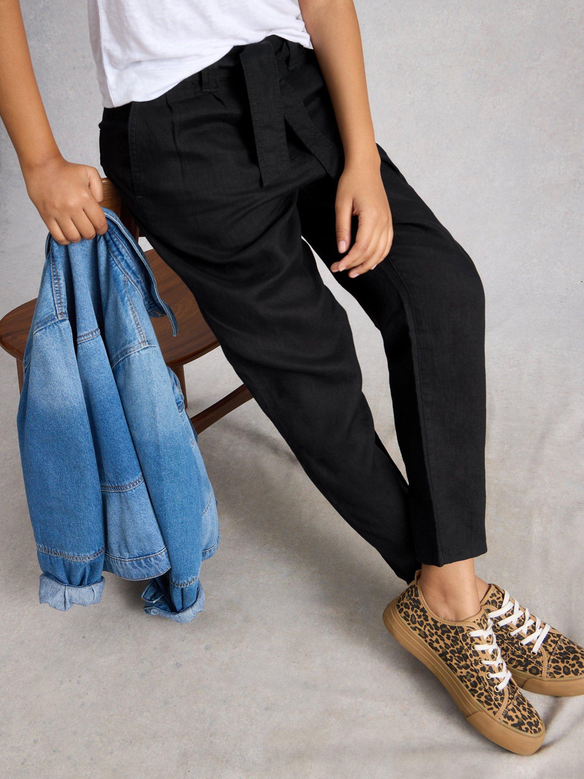Product image 4 of 6, which shows White Stuff Hadley Tapered Pure Linen Trousers, Black, 6S