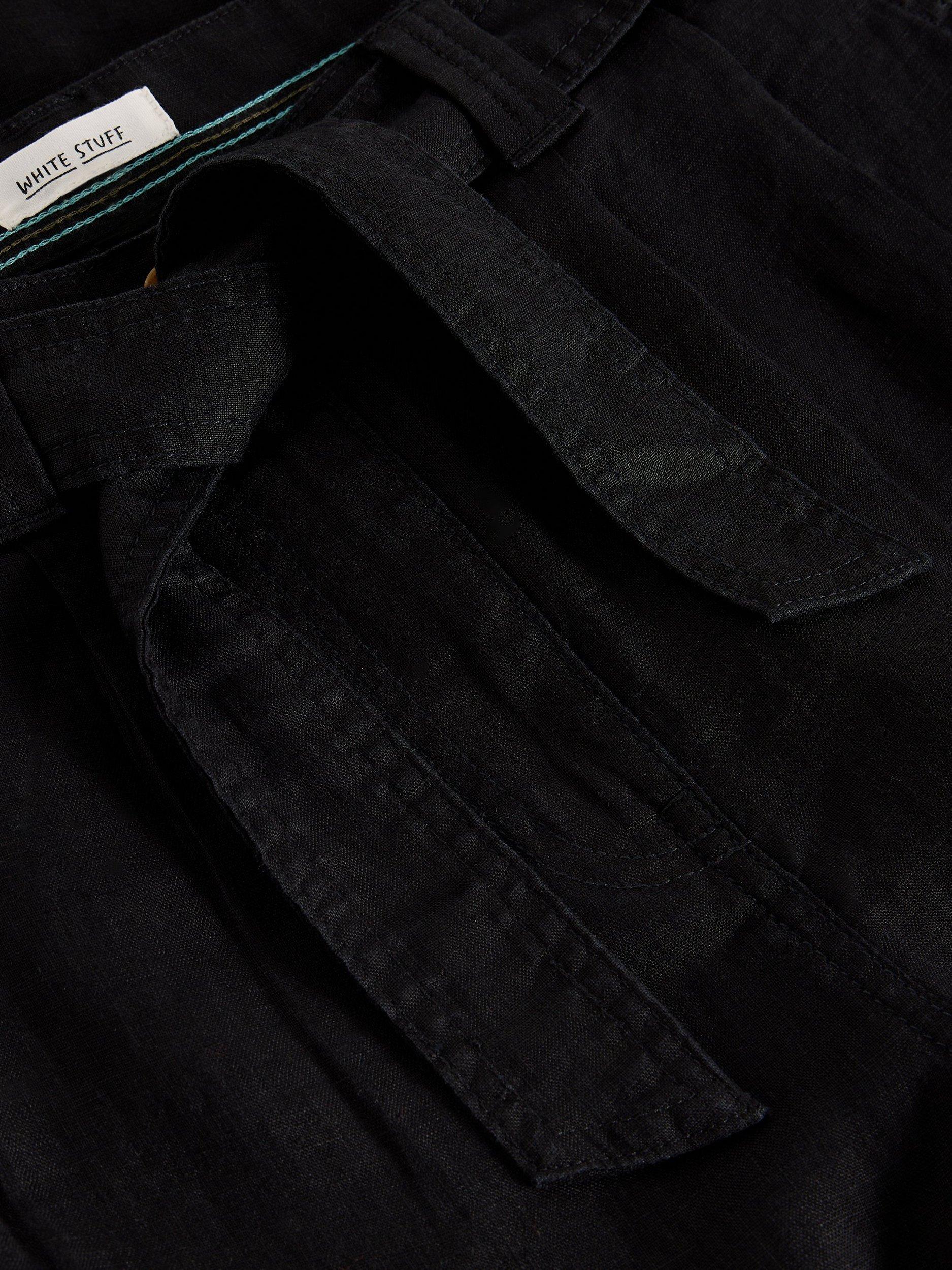 Product image 6 of 6, which shows White Stuff Hadley Tapered Pure Linen Trousers, Black, 6S