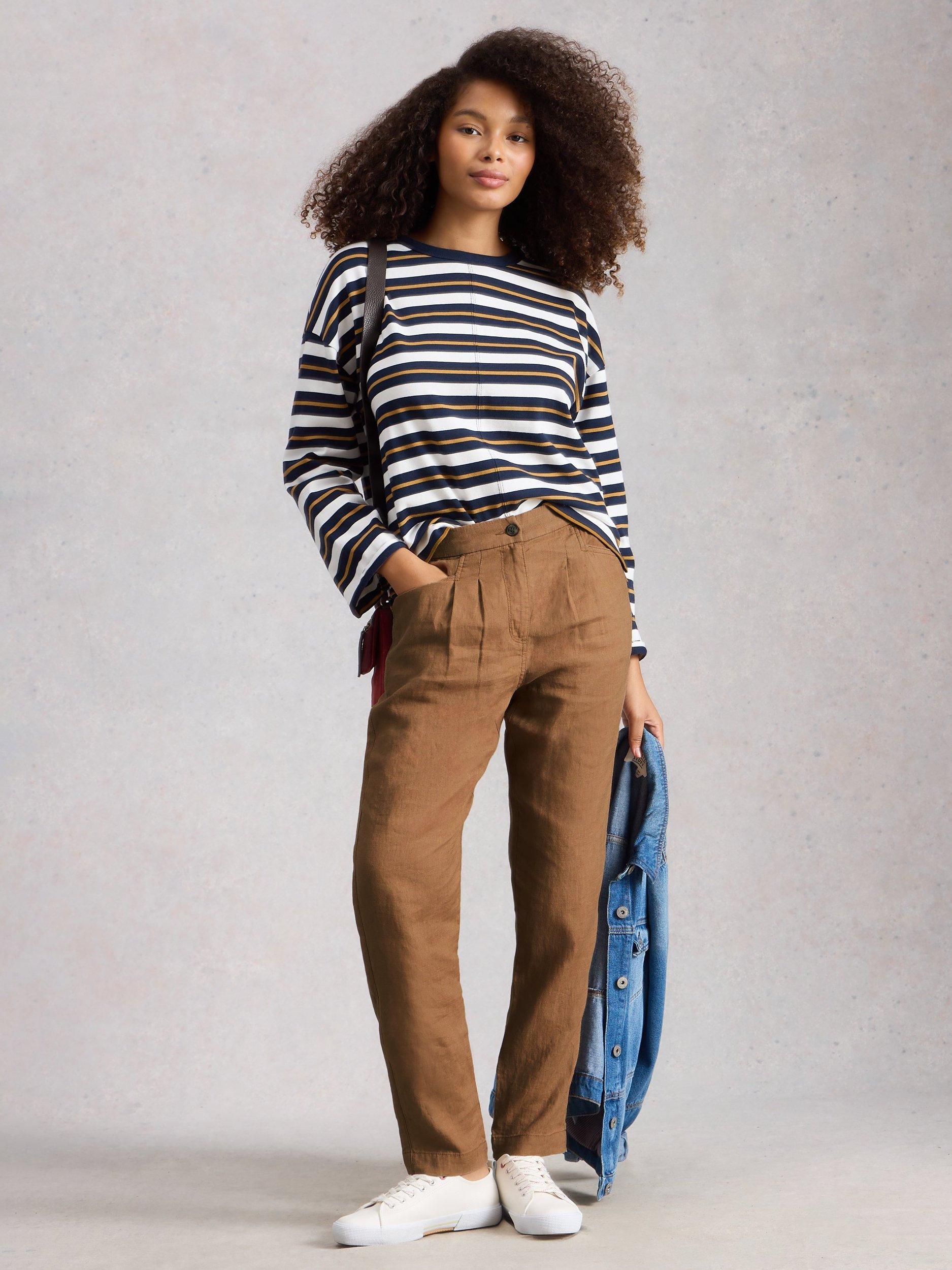 Product image 1 of 6, which shows White Stuff Rowena Pure Linen Trousers, Tan, 6S