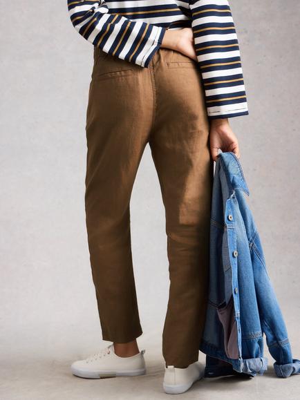 White Stuff Rowena Pure Linen Trousers, Tan - view 2, Tan