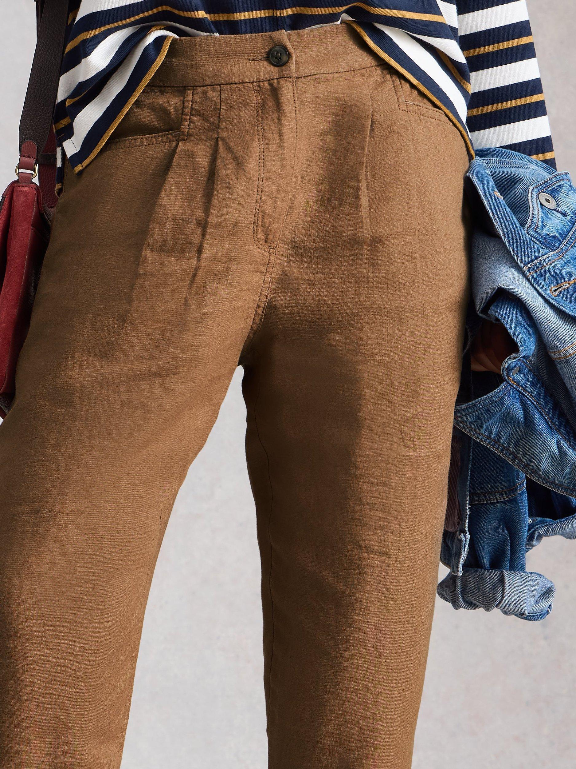 Product image 3 of 6, which shows White Stuff Rowena Pure Linen Trousers, Tan, 6S