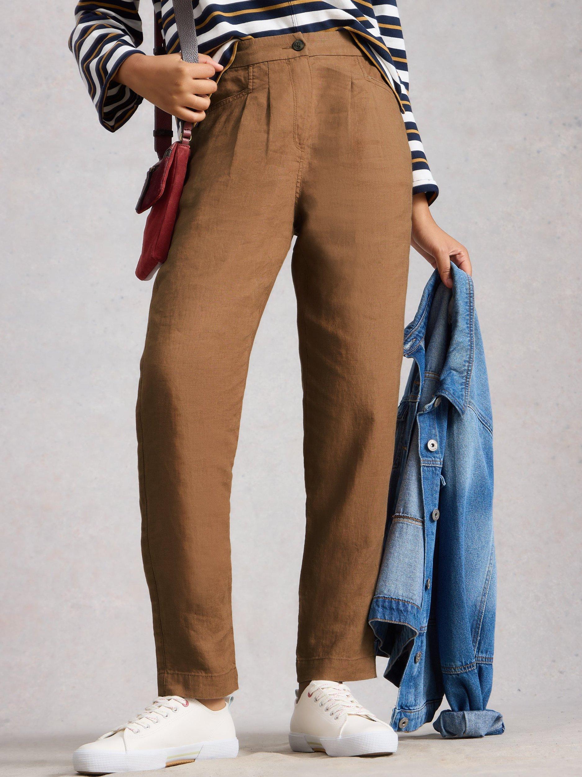 Product image 4 of 6, which shows White Stuff Rowena Pure Linen Trousers, Tan, 6S