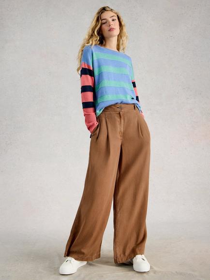 White Stuff Sasha Wide Leg Trousers containing TENCEL™ Lyocell, Tan, Tan