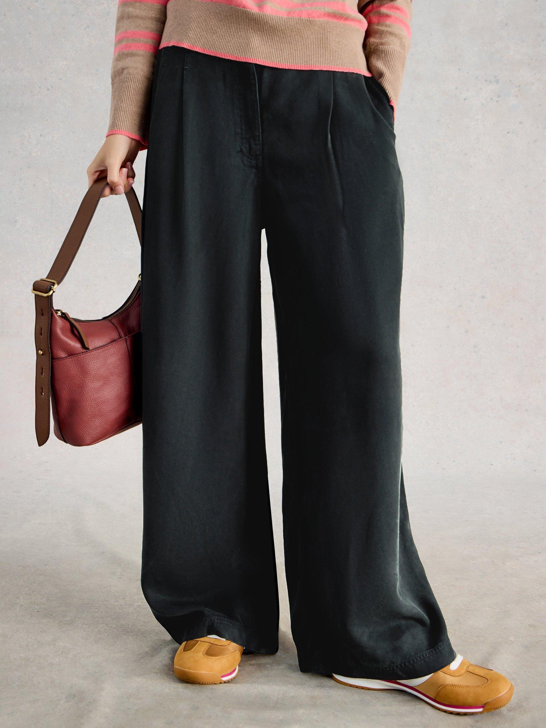 Product image 4 of 6, which shows White Stuff Sasha Wide Leg Trousers, Nearly Black, 6S