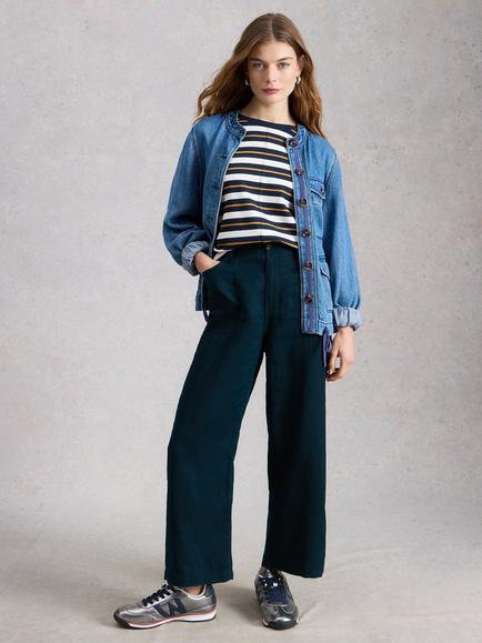 White Stuff Tia Cropped Pure Linen Trousers, Midnight Blue, Midnight Blue