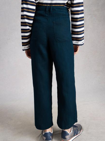White Stuff Tia Cropped Pure Linen Trousers, Midnight Blue - view 2, Midnight Blue