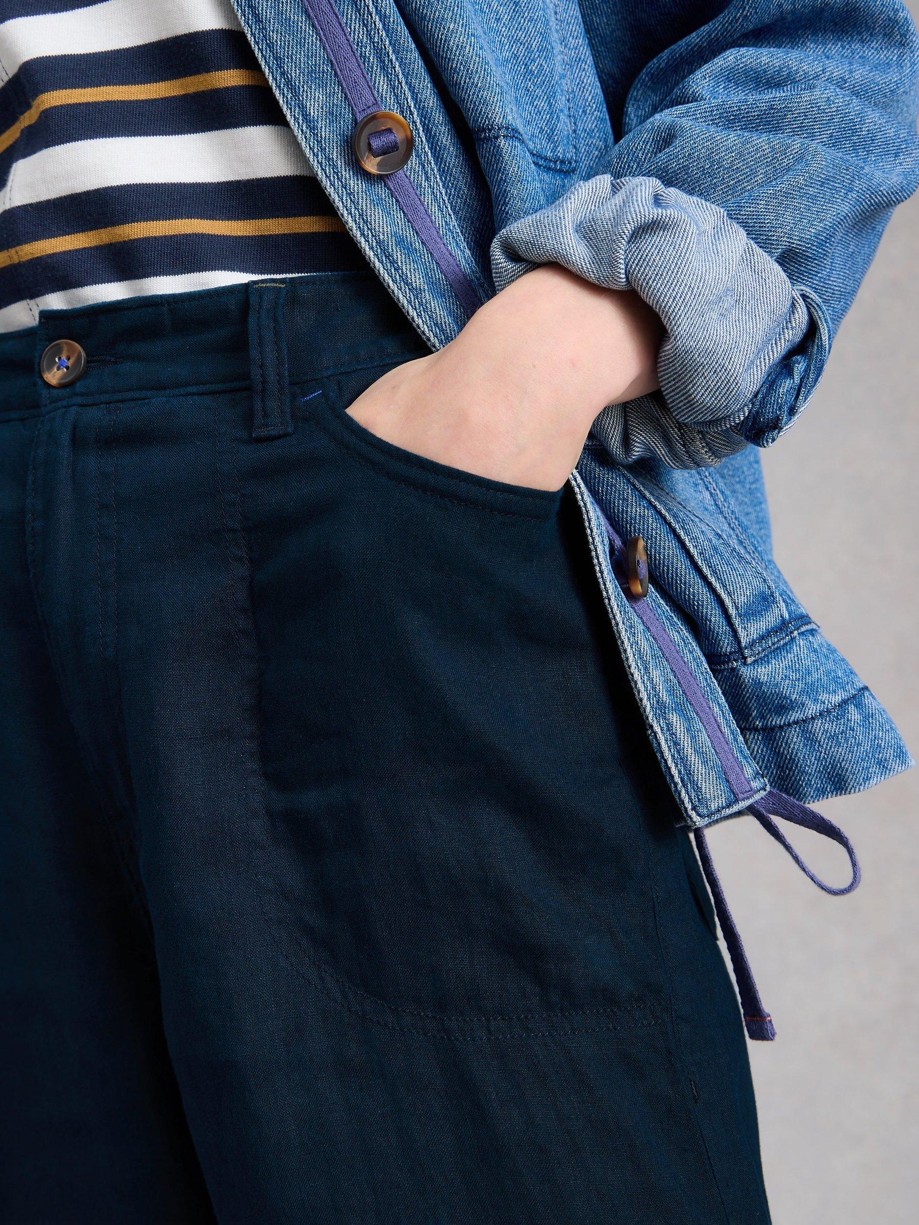 Product image 3 of 6, which shows White Stuff Tia Cropped Pure Linen Trousers, Midnight Blue, 6S