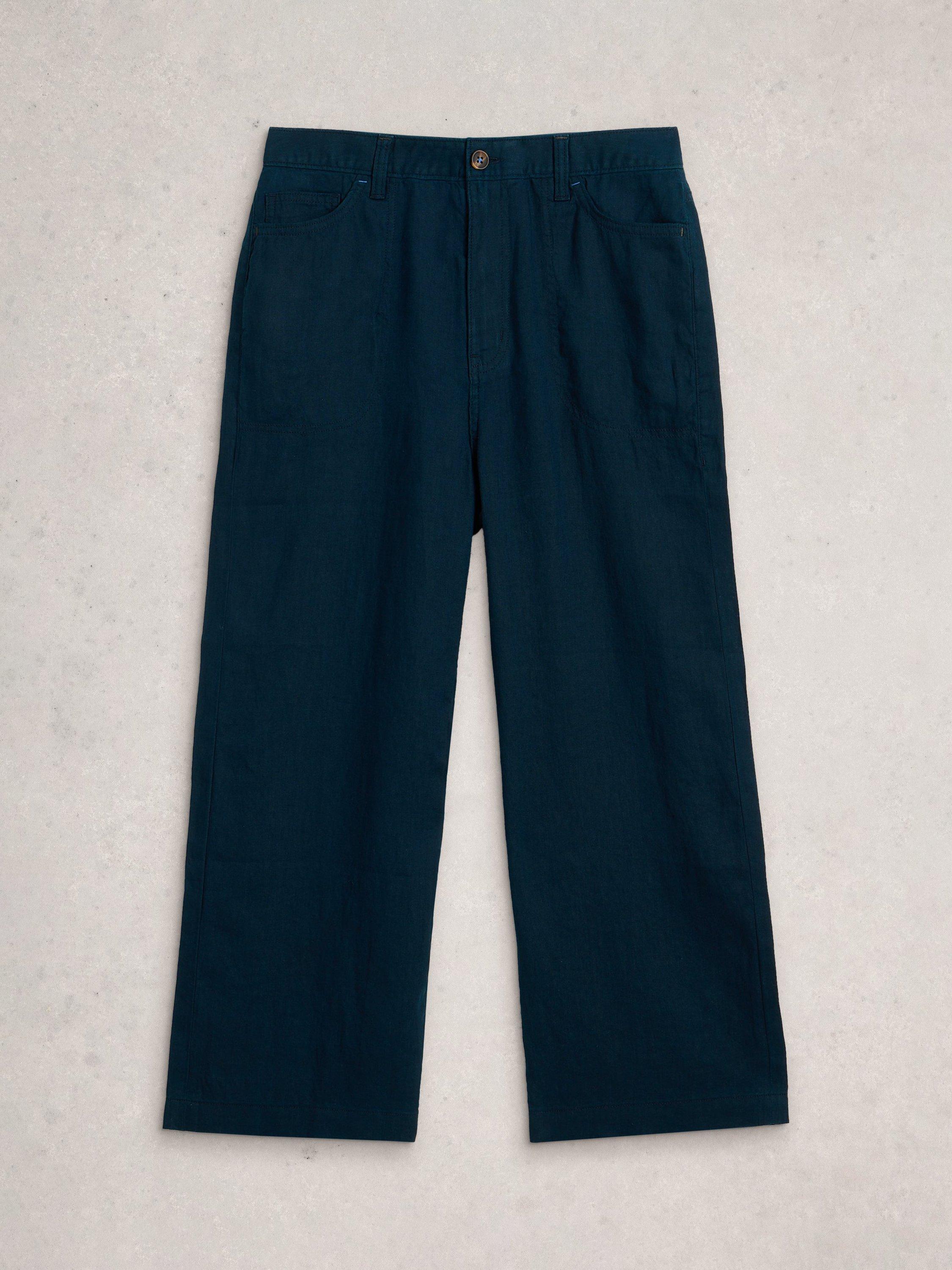 Product image 5 of 6, which shows White Stuff Tia Cropped Pure Linen Trousers, Midnight Blue, 6S