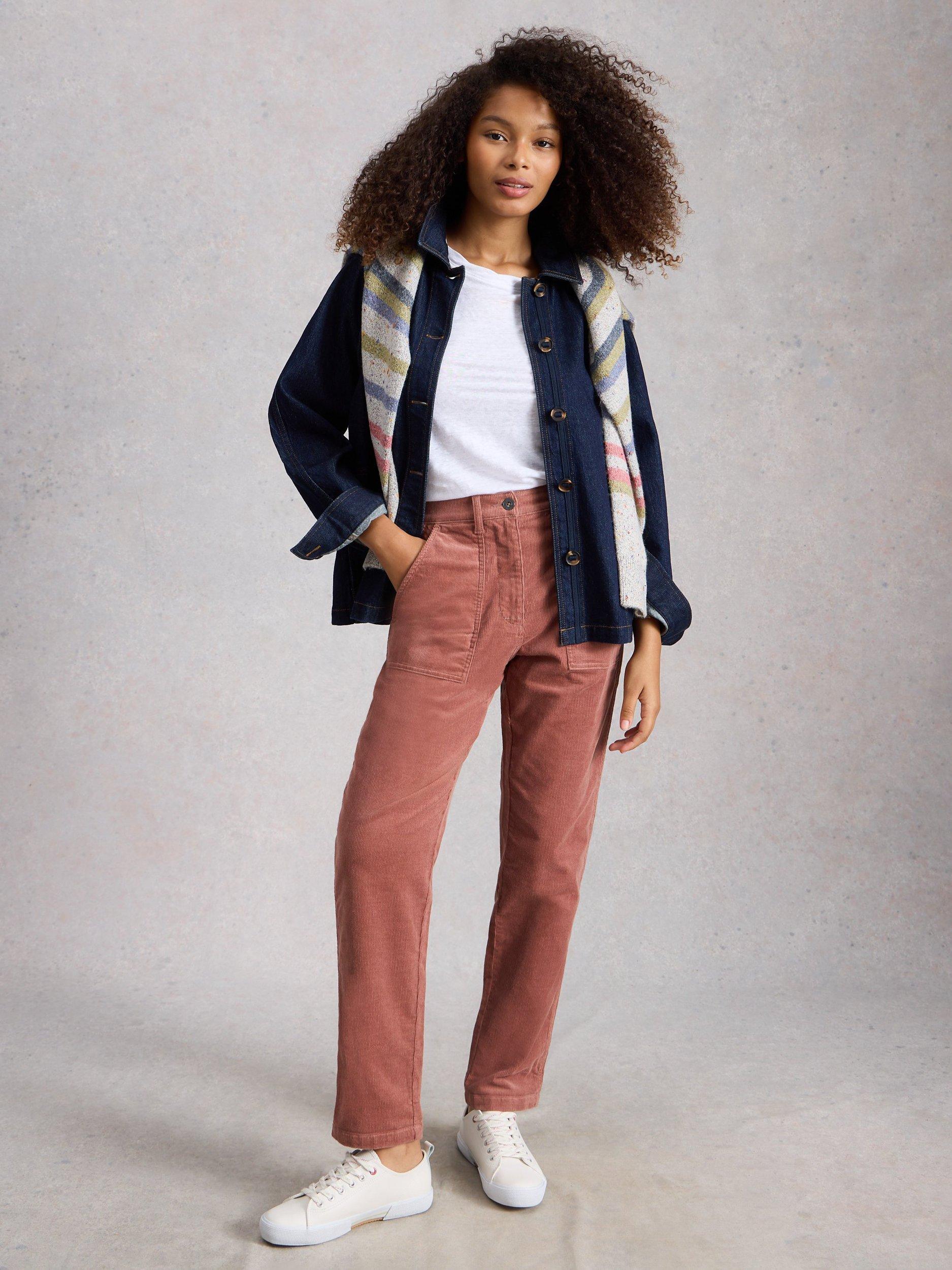 Product image 1 of 6, which shows White Stuff Twister Corduroy Trousers, Mid Pink, 6S