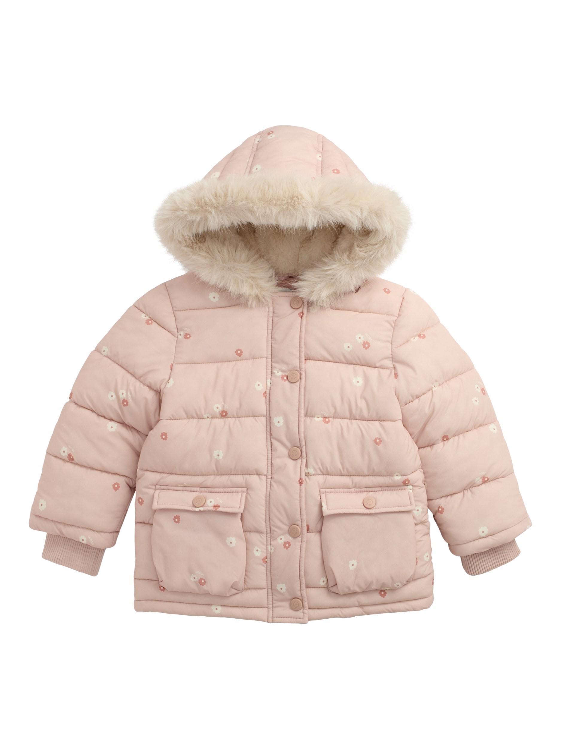 Product image 1 of 4, which shows MORI Kids' Floral Padded Coat, Pink, 18-24 months