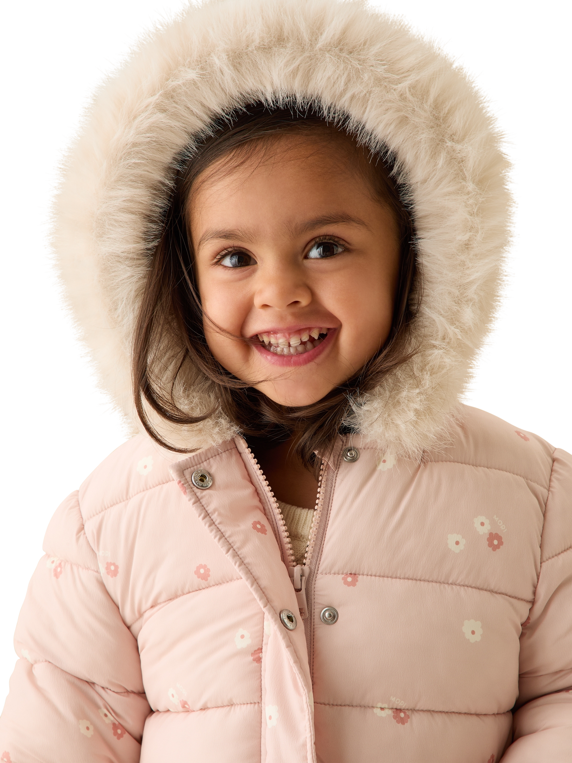 Product image 2 of 4, which shows MORI Kids' Floral Padded Coat, Pink, 18-24 months