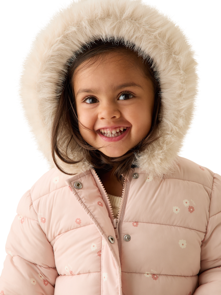 MORI Kids' Floral Padded Coat, Pink - view 2, Pink