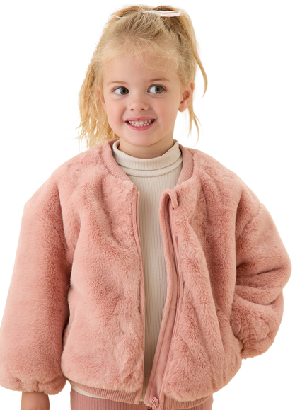 MORI Kids' Faux Fur Bomber Jacket, Dusty Rose, Dusty Rose