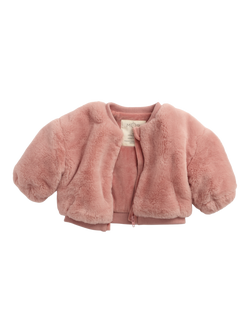 MORI Kids' Faux Fur Bomber Jacket, Dusty Rose - view 2, Dusty Rose