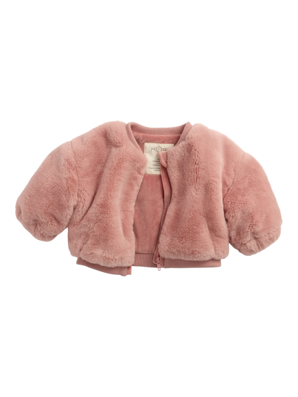 MORI Kids' Faux Fur Bomber Jacket, Dusty Rose - view 2, Dusty Rose