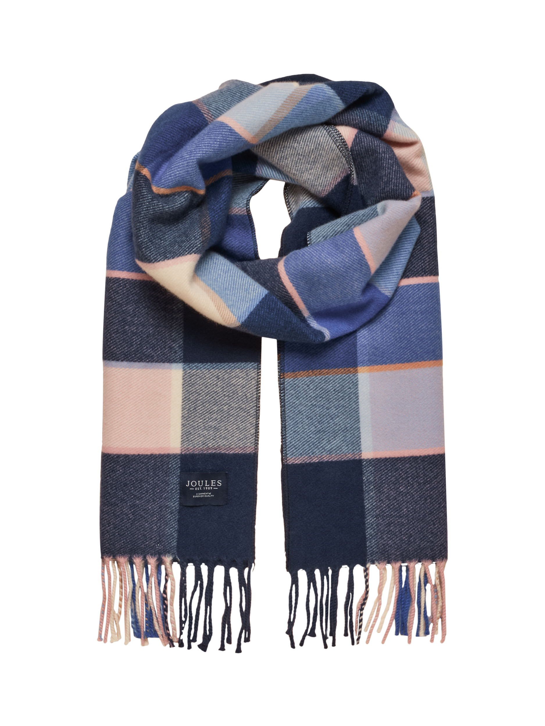 Product image 1 of 5, which shows Joules Langtree Gingham Scarf, Blue/Pink, One Size