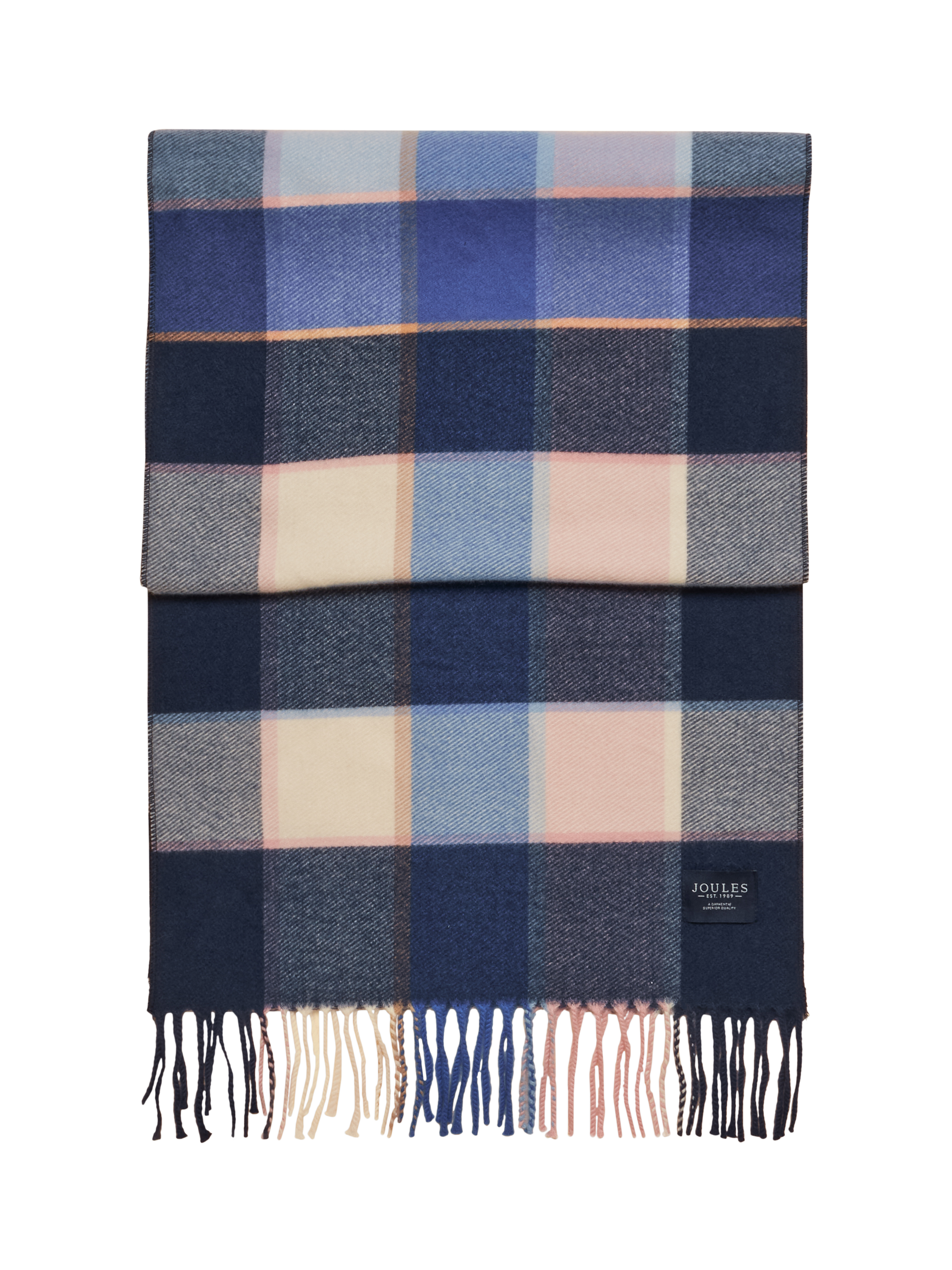 Product image 2 of 5, which shows Joules Langtree Gingham Scarf, Blue/Pink, One Size